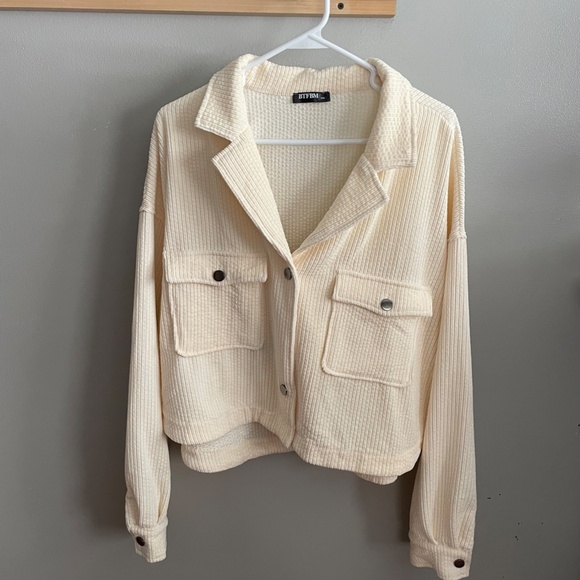 BTFBM Women's Corduroy Cropped Jacket Size XXL Cream White - Picture 5 of 7